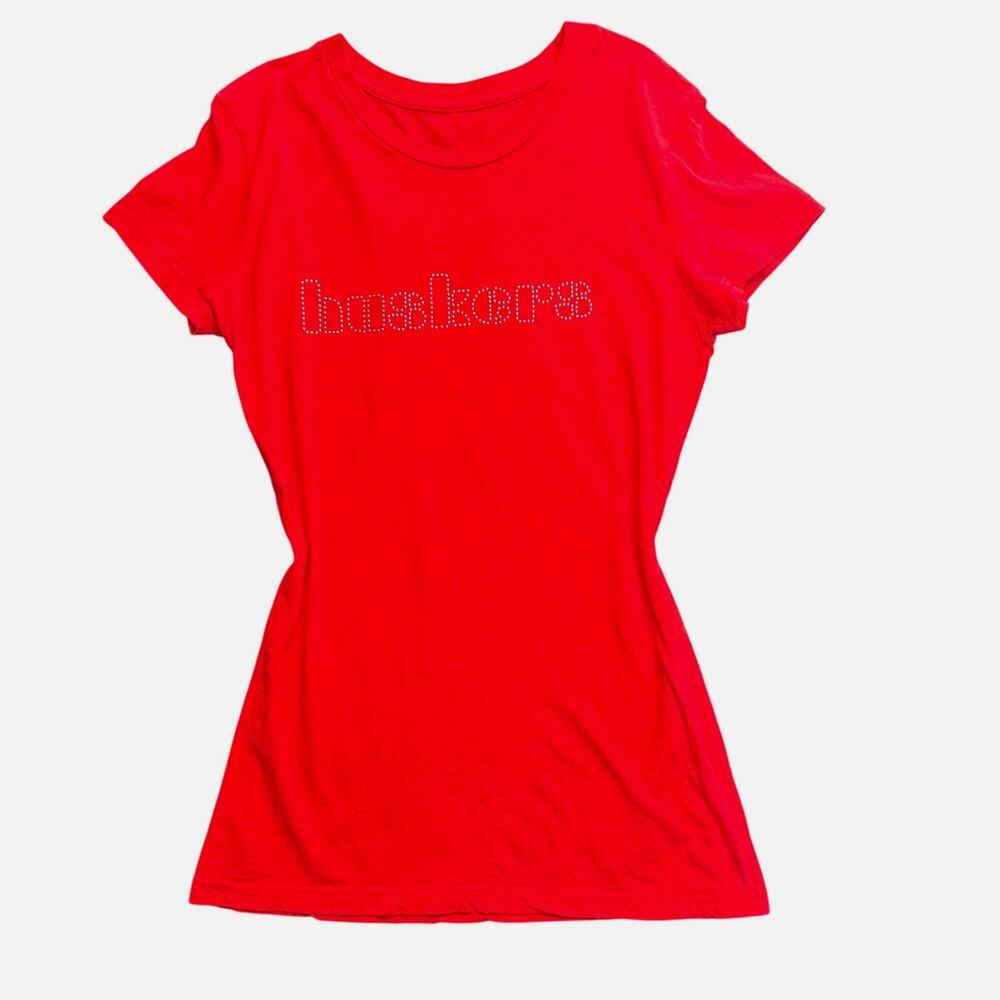 Nebraska Huskers Women's Red Rhinestone Studded Graphic T-Shirt L Vtg Y2K Style